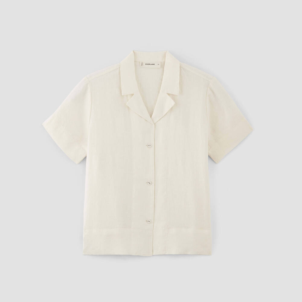 Everlane Women's Notch Shirt in Linen in Bone White, Size Extra Large